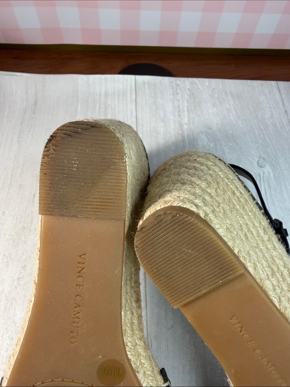 Vince Camuto Black Leather Espadrille Wedge Sandal with Ankle Strap - Picture 12 of 15